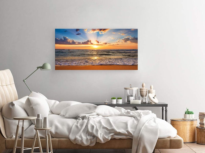 Muolunna BK1850 Wall Art Decor Large Canvas Print Picture Sunrise Ocean Beach Waves Scenery Modern Painting Artwork for Office Wall Decor Home Decoration Stretched and Framed Ready to Hang, 20x40inch - Image 4
